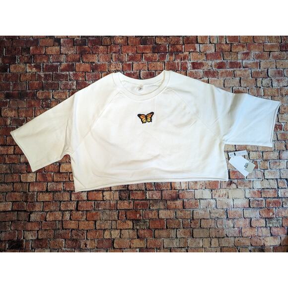 NWT BP orange butterfly embroidered white crop top size s - Picture 3 of 4